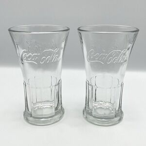 Libbey Collectible Coca-Cola Thick Clear Glass 16 Oz. Set of 2 Drinking Glasses
